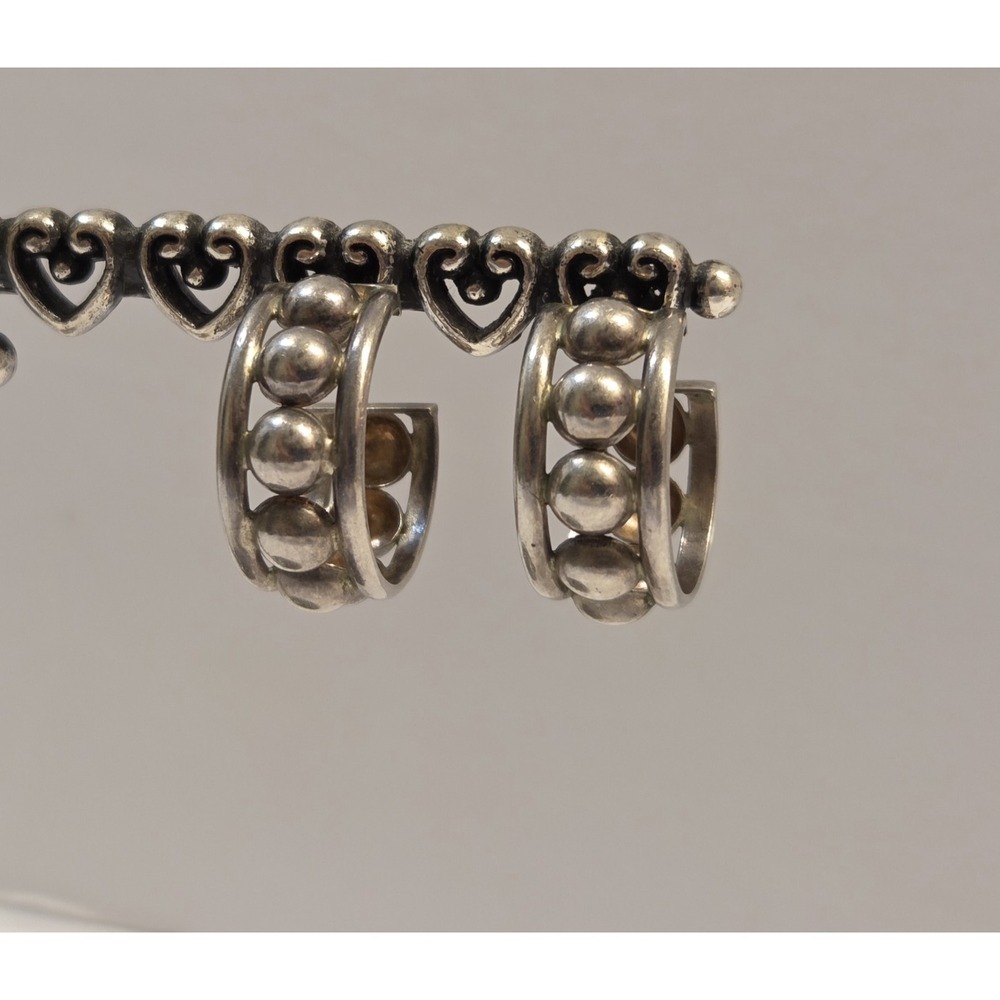 Vintage 1980s Sterling Silver Wide Ball Hoop Earrings 22mm - Picture 2 of 6